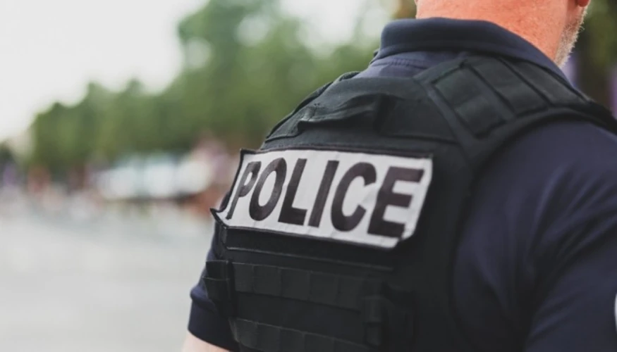 Співробітники французької поліції (Préfecture de Police) на тлі лісових пожеж у Франції.