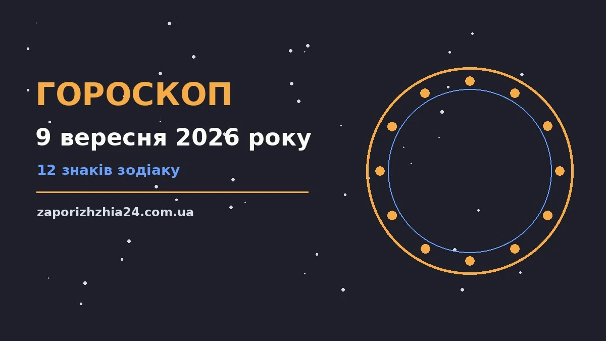 Щоденний гороскоп на 9 вересня 2026 року, символічне зображення зодіакального кола на тлі ранкового неба
